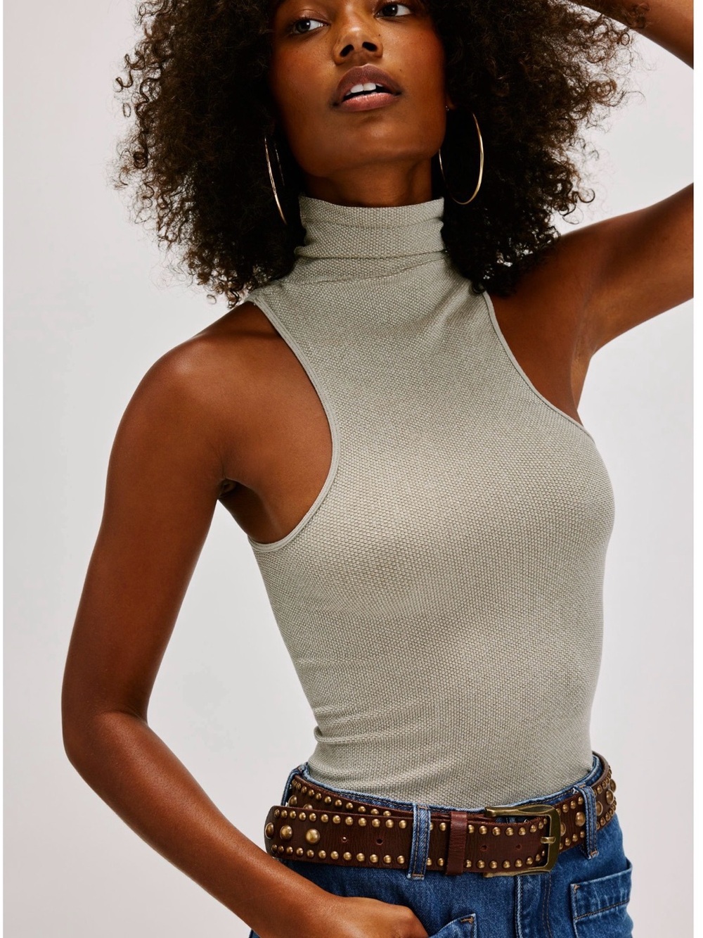 Free People Always Ready Seamless Turtleneck Tank in Dried Pine